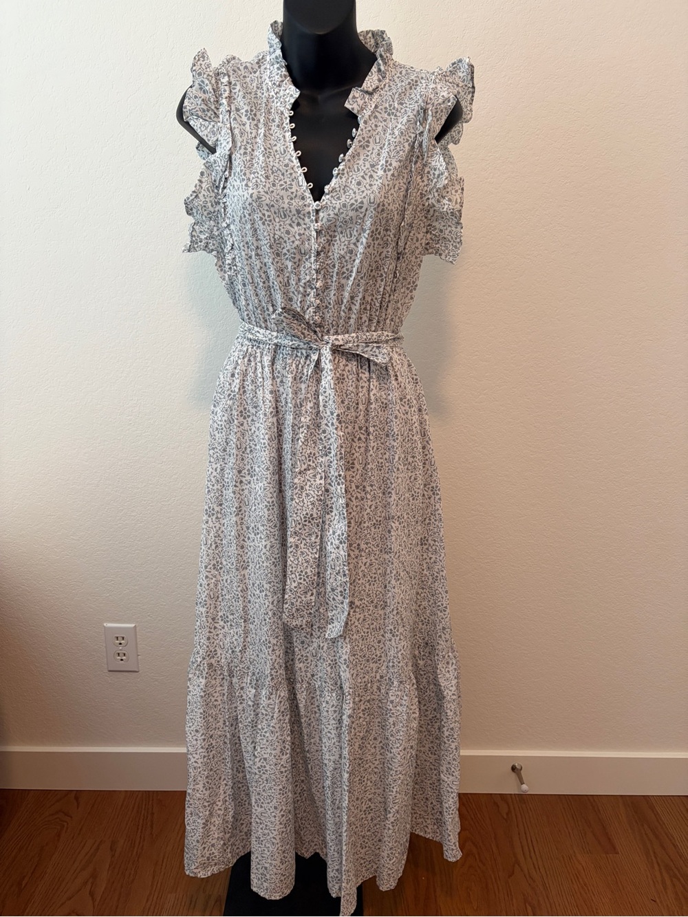 Outerknown Gray Floral Cotton Maxi Dress, size S